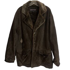CHARLES KLEIN Plus Size Leather & Faux Fur Coat
